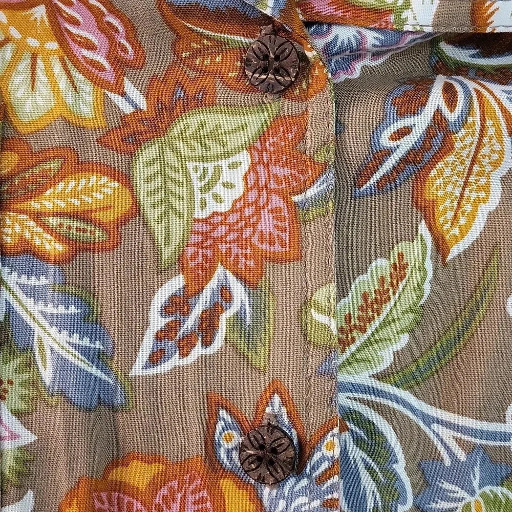 Hawaiian Palm Colorful Floral Short Sleeve Collared Casual Button‎ Up Women 2XL - Picture 6 of 7